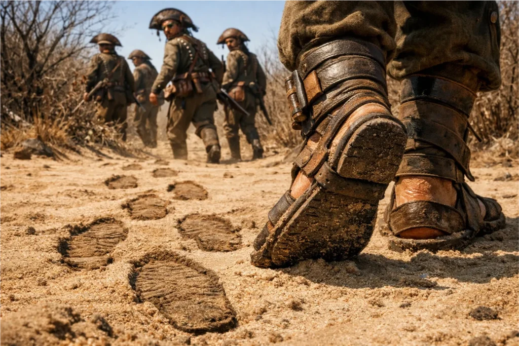 Imagem com marcas de trajeto das alpercatas invertidas - Lampião