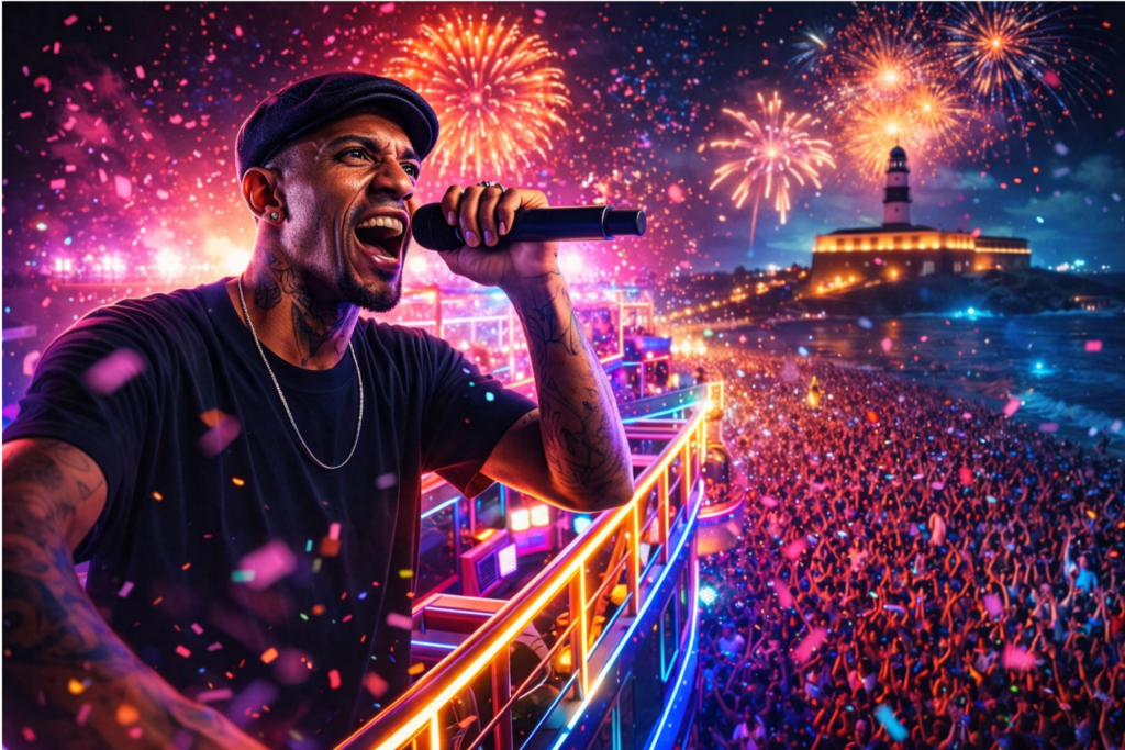 J. Eskine no topo de um trio elétrico em Salvador