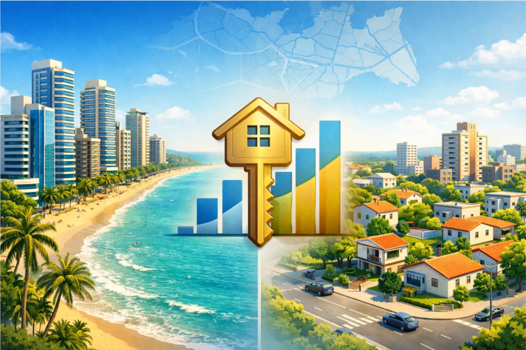 edifícios modernos da orla e a tranquilidade estruturada dos bairros centrais