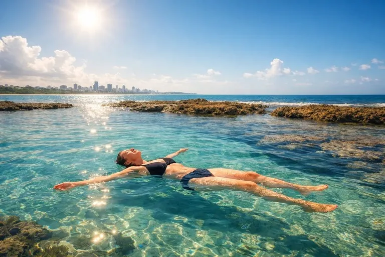 Piscinas naturais - mulher relaxando na água